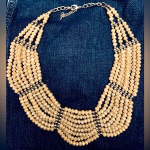8 Strand Cream Faux Glass Pearl Bridal Diamante Choker Necklace in Gold Tone